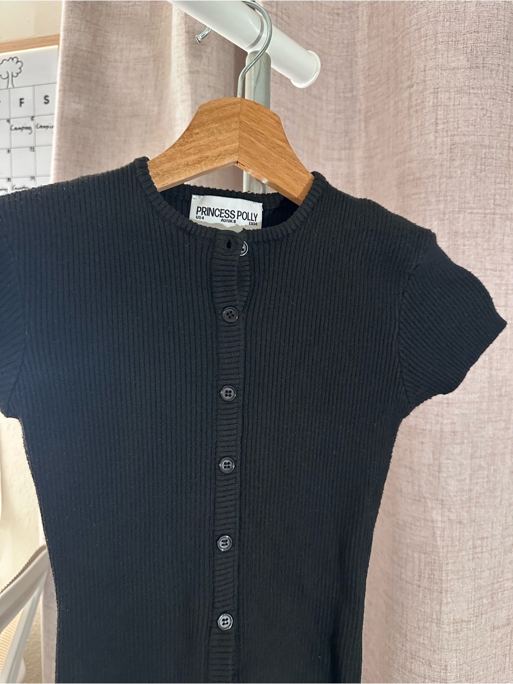 Princess Polly Black Ribbed Button-Up Tee - Picture 4 of 8